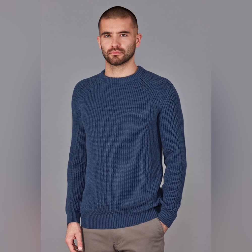 Paul James melange blue crewneck fisherman sweater knit cotton